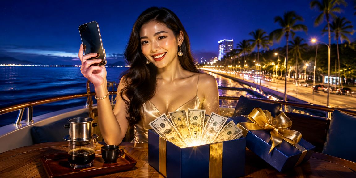 Người dùng chơi casino trên điện thoại tại Phan Thiết buổi sáng với cà phê